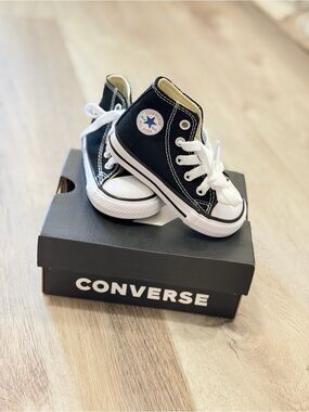 Converse Kids Black High Top Sneakers with White Trim